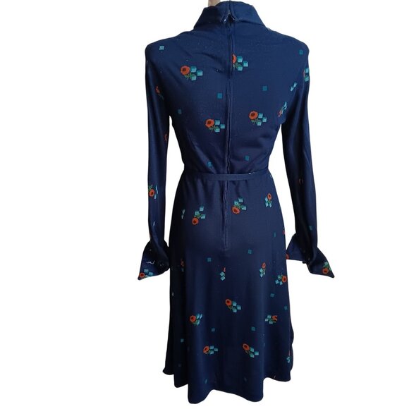 sz 8 Vintage David Crystal LaCoste Dress 1970's Disco Mod Knit Belted True Boho - Picture 10 of 12